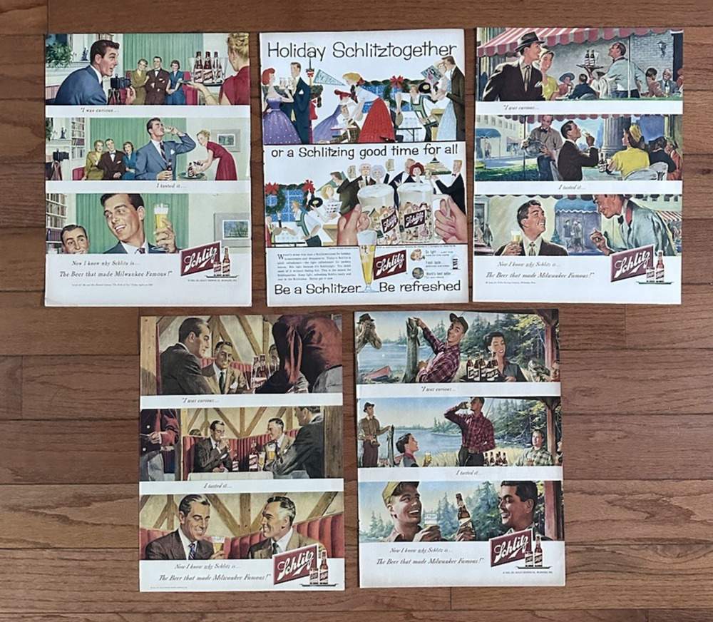 Lot of 5 Schlitz Advertisements 1940s 1950s